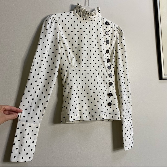 Pixie Market Polkadot High Neck Button Blouse Size XS - Picture 5 of 16